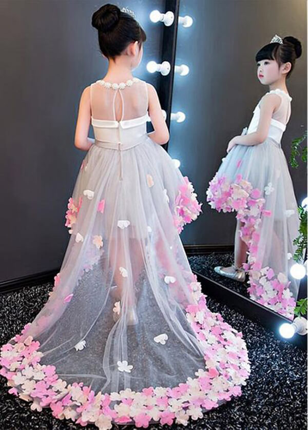 Royal Blue Satin Square Neck Wedding Party Flower Girl Dress, Lace Tri – Flower  Girl Dresses