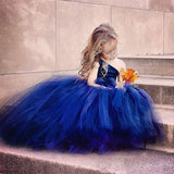 Cute Navy Blue Tulle Ball Gown One Shoulder Flower Girl Dresses, SF23 from simidress.com