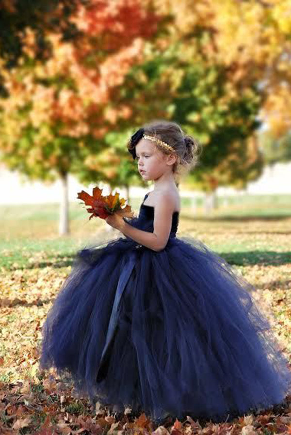 Navy Blue Tulle Ball Gown One Shoulder Flower Girl Dresses | Simidress Navy Blue Tulle Ball Gown One Shoulder Flower Girl Dresses | Simidress