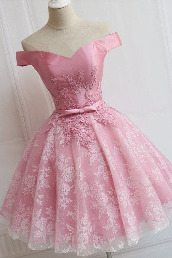 Simple Off The Shoulder Short Prom Dress,Appliques Tulle Homecoming Dress Party Dress