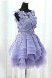 Vintage Boat Short Prom Dress,Layers Appliques Floral Homecoming Dress Party Dress,SH108