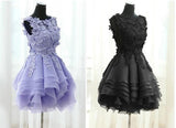 Vintage Boat Short Prom Dress,Layers Appliques Floral Homecoming Dress Party Dress,SH108