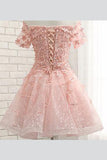 Sweet Off The Shoulder Short Prom Dress,Tulle  Appliques Floral Homecoming Dress Party Dress,SH109