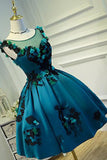 Vintage Sheer Short Prom Dress,Appliques Homecoming Dress Party Dress,SH116