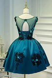 Vintage Sheer Short Prom Dress,Appliques Homecoming Dress Party Dress,SH116