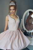 Simple Deep V Neck Short Prom Dress,Appliques Sleeveless Homecoming Dress Party Dress