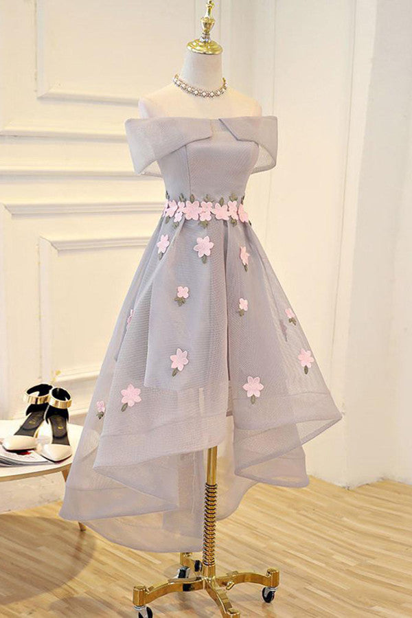 Charming Off The Shoulder Short Prom Dress,Sheer Appliques Homecoming Dress