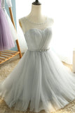 Simple Sheer  Short Prom Dress,Lace Up Pleats Homecoming Dress
