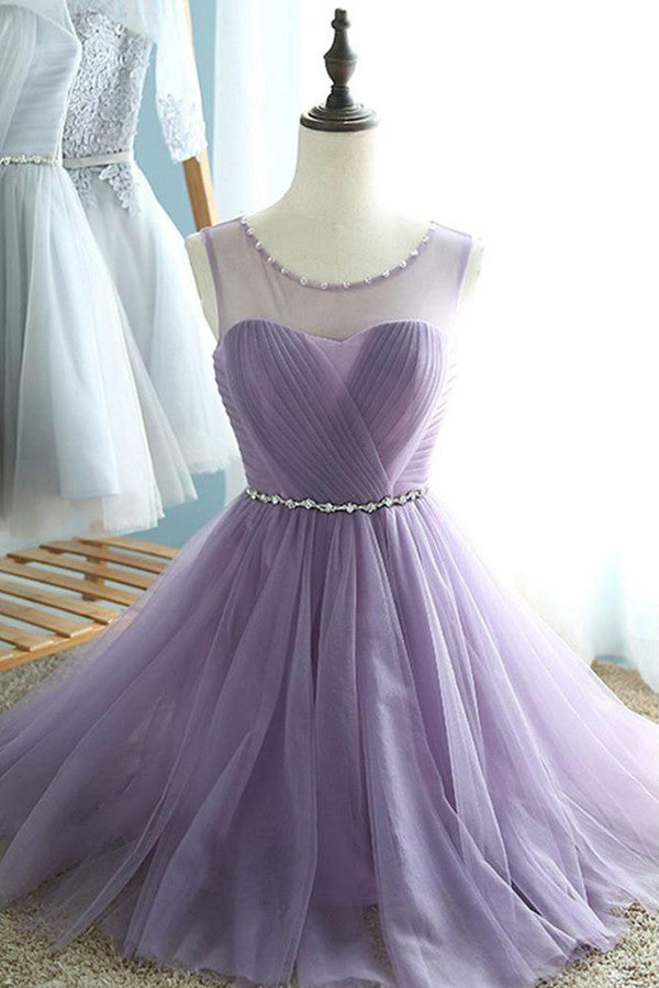 Simple Sheer  Short Prom Dress,Lace Up Pleats Homecoming Dress SH127