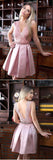 Pink Deep V Neck Short Prom Dress,V Back Appliques Homecoming Dress SH129