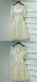 Ivory Off Shoulder Half Sleeve Short Prom Dress,Lace Up Appliques Homecoming Dress SH136