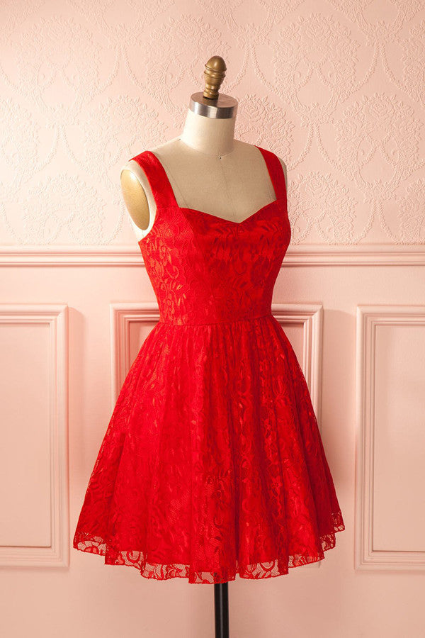 Simple Red Sweetheart Short Prom Dress,Appliques Mid Back Homecoming Dress SH138