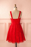 Simple Red Sweetheart Short Prom Dress,Appliques Mid Back Homecoming Dress SH138