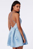 Light Blue Halter Short Prom Dress,Tie Back Appliques Cheap Homecoming Dress,Party Dress SH149