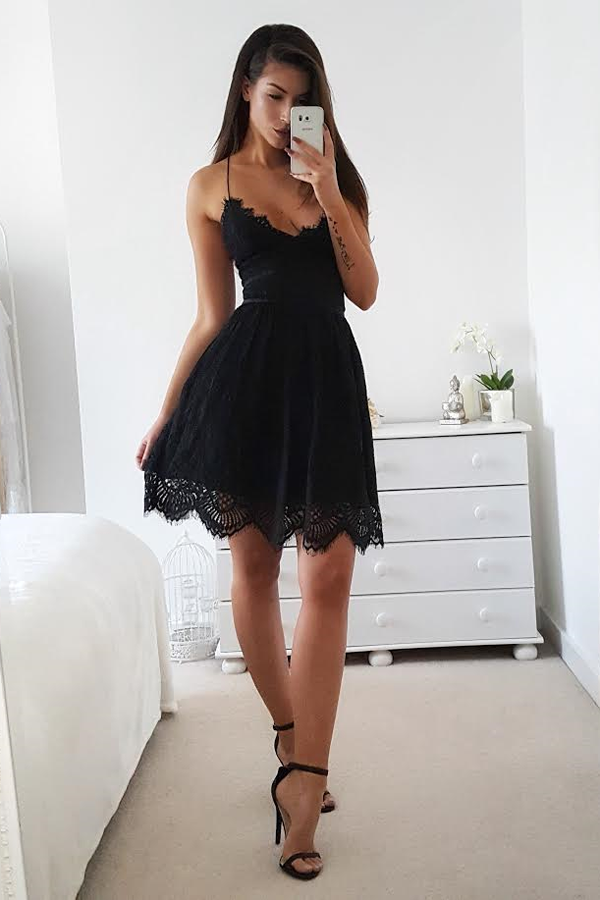 Black Halter Short Prom Dress,Sleeveless Tie Back Appliques Cheap Homecoming Dress,Party Dress
