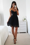 Black Halter Short Prom Dress,Sleeveless Tie Back Appliques Cheap Homecoming Dress,Party Dress SH159