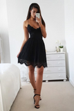 Black Halter Short Prom Dress,Sleeveless Tie Back Appliques Cheap Homecoming Dress,Party Dress