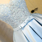 Light Blue V Neck Short Prom Dress,V Back Appliques Homecoming Dress,Party Dress SH165