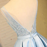 Light Blue V Neck Short Prom Dress,V Back Appliques Homecoming Dress,Party Dress SH165