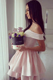 Light Pink Deep V Neck Short Prom Dress,Off Shoulder Ball Gown Homecoming Dress,Party Dress SH166