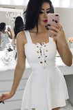 White Satin Short Prom Dress,A-Line Square Homecoming Dress,Party Dress