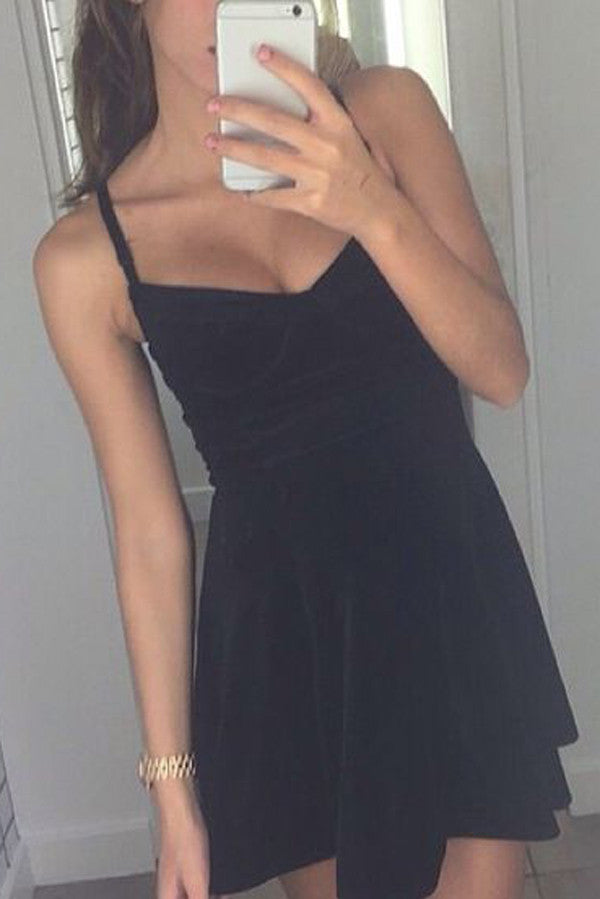 Simple Black Sweetheart Short Prom Dress,Spaghetti Strap Homecoming Dress,Party Dress