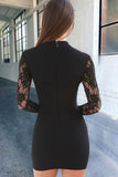 Black Halter Long Hollow Sleeve Sweetheart Bodycon Homecoming Dress,Party Dress SH173