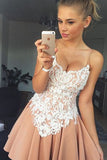 Sweetheart Spaghetti Strap Short Prom Dress,Appliques Homecoming Dress,Party Dress