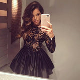 Black Boat Long Sleeve Ball Gown V Back Appliques Homecoming Dress,Party Dress SH178