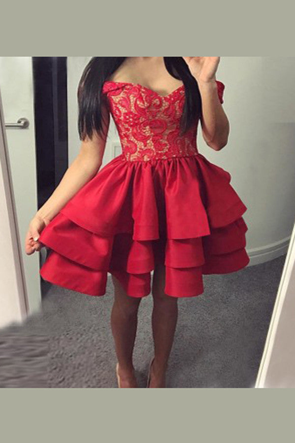 homecoming dress stores near me cheap Cheap Lace Appliqued Knee Length Homecoming Dresses for Junior ARD1572