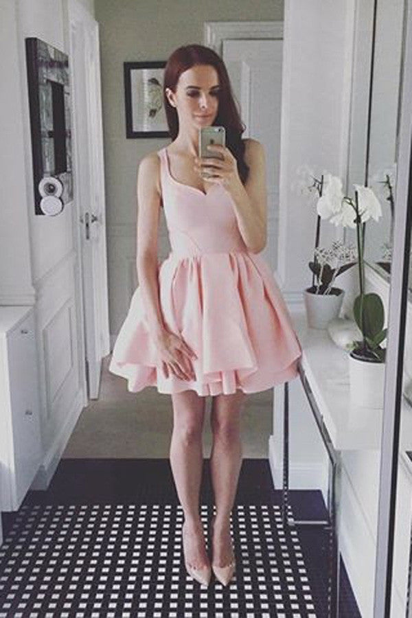 Pink Sweetheart Short Prom Dress,Sleeveless Ruffles Cheap Homecoming Dress,Party Dress