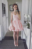 Pink Sweetheart Short Prom Dress,Sleeveless Ruffles Cheap Homecoming Dress,Party Dress