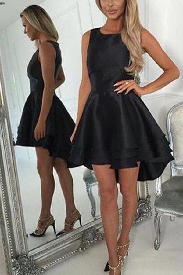 Black Boat High Low Short Prom Dress,Sleeveless Cheap Homecoming Dress,Party Dress