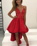Hot Red Deep V Neck Spaghetti High Low Hollow Cheap Homecoming Dress,Party Dress SH193