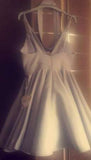 Light Lavender Deep V Neck Sleeveless Appliques Pleats Cheap Homecoming Dress, SH196