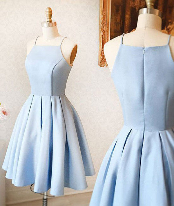 Satin Light blue Simple Short Prom Dress,Mini Homecoming dress for teens,SH19