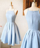 Satin Light blue Simple Short Prom Dress,Mini Homecoming dress for teens,SH19
