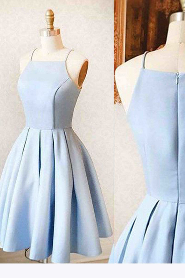 Satin Light blue Simple Short Prom Dress,Homecoming dress for teens – Simidress