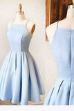 Satin Light blue Simple Short Prom Dress,Mini Homecoming dress for teens,SH19