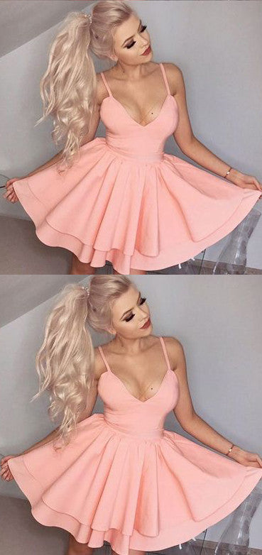 Pink Spaghetti Straps Homecoming Dress, Prom Dresses Short,Cheap Party Dress,SH201