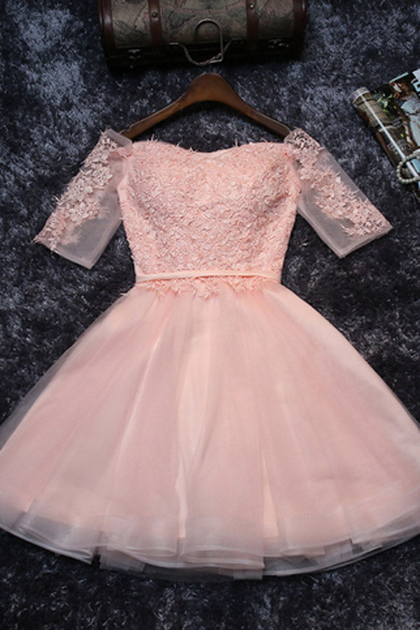 Cute A line Lace Tulle Short Prom Dress,Lace Homecoming Dresses, SH205