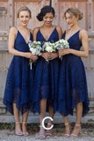 Royal Blue Straps V Neck Lace Bridesmaid Dress, Cheap Homecoming Dress, SH209