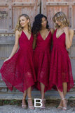Royal Blue Straps V Neck Lace Bridesmaid Dress, Cheap Homecoming Dress, SH209