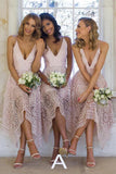 Royal Blue Straps V Neck Lace Bridesmaid Dress, Cheap Homecoming Dress, SH209