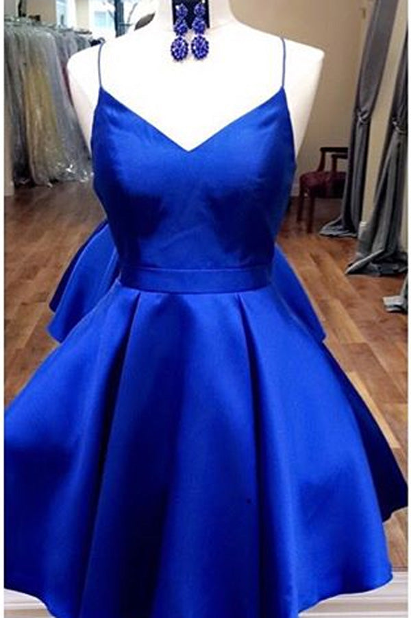 Royal Blue Straps Short Homecoming Dress with Ribbon, Short Prom Dress, SH215