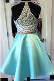 Halter Knee Length Homecoming Dresses Graduation Dresses with Beading, SH216