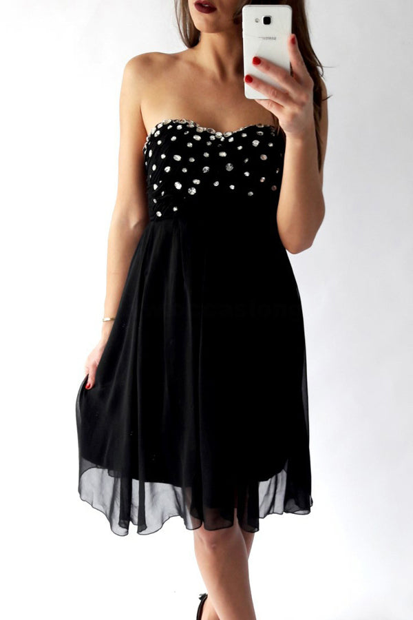 Black Sweetheart Strapless Homecoming Dress,Open Back Tulle Up Short Prom Dress