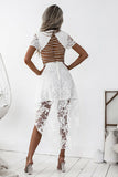 White Short Sleeve Homecoming Dress,High Low Open Back Short Prom Dress, SH226