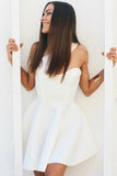 White One Shoulder Sleeveless Homecoming Dress,Simple Short Prom Dress