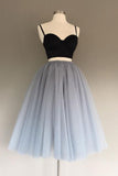 Gray Tulle Charming A-Line Two-Piece Short Homecoming Dress, SH231